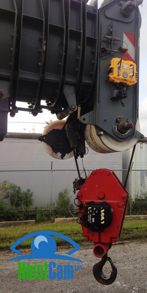 HoistCam Repeater and HC111 Attached to Hook Block on Telescopic Boom Crane